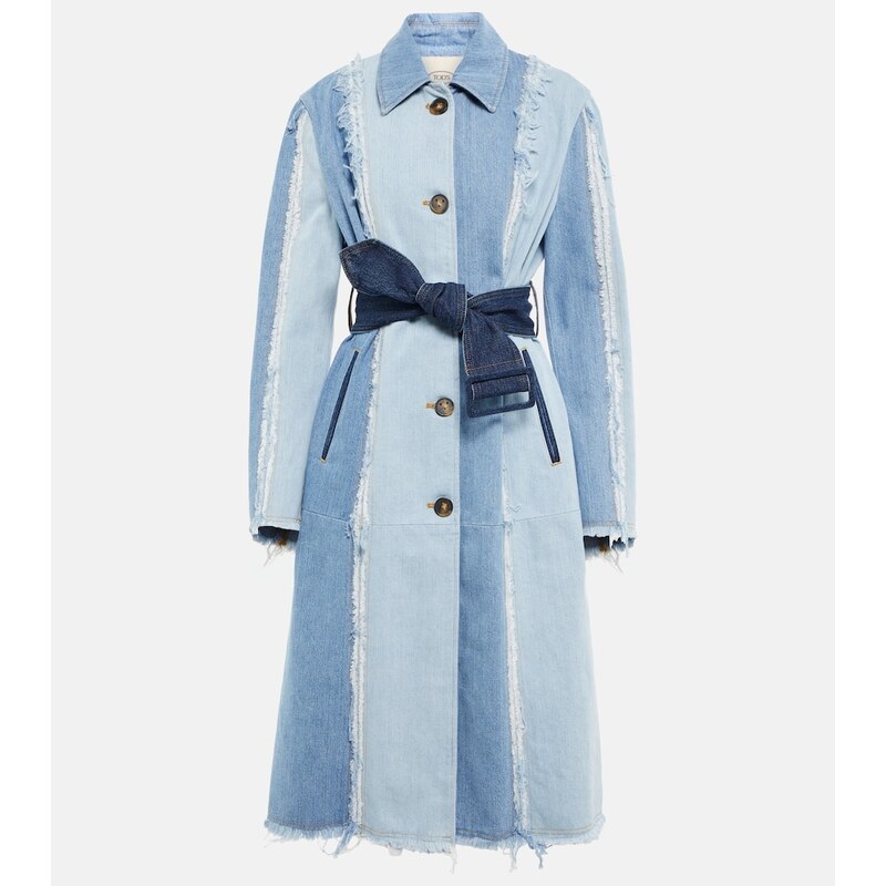 Dámský trenčkot Tods Belted denim coat v modré barvě