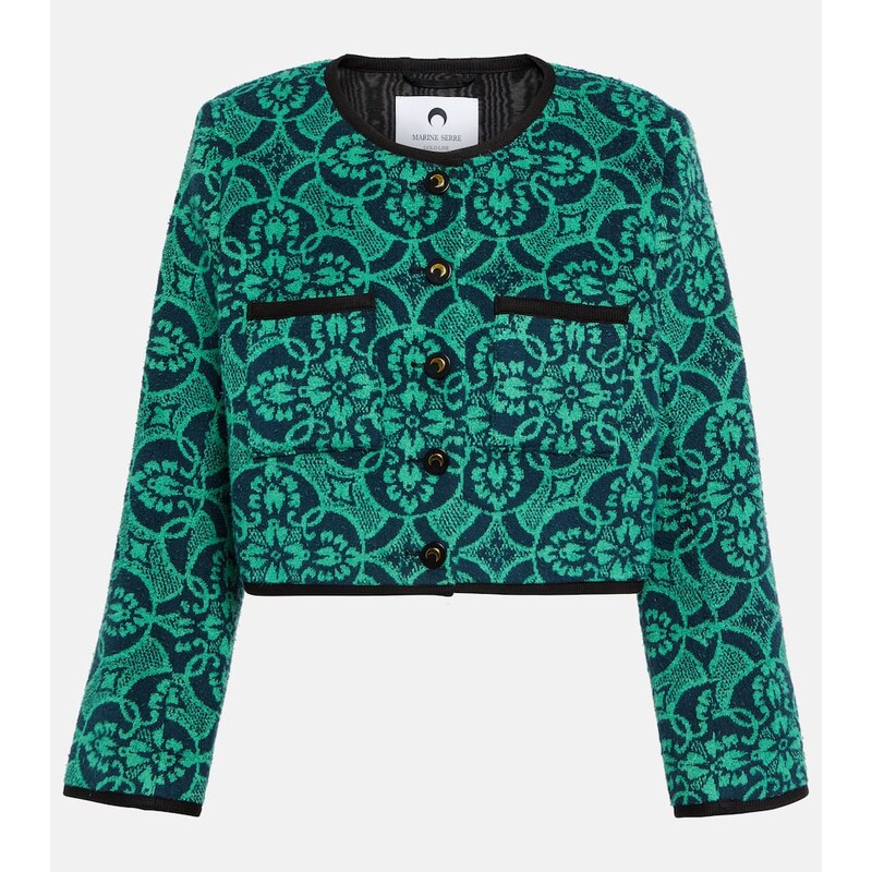 Marine Serre Jacquard cropped cotton jacket