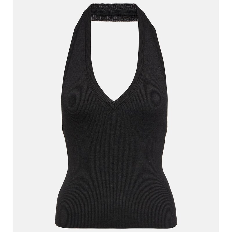 Nili Lotan Ivey ribbed-knit halterneck silk top