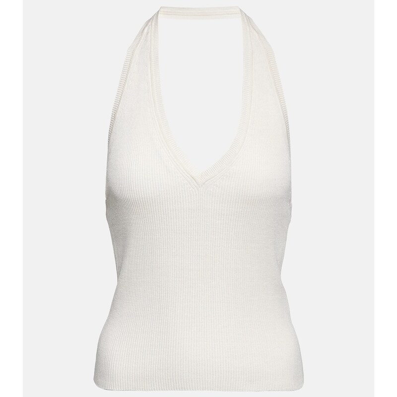 Nili Lotan Ivey ribbed-knit halterneck silk top