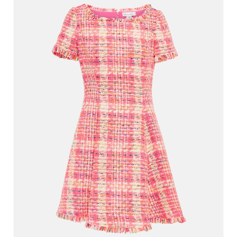 Oscar de la Renta Fringed checked tweed minidress