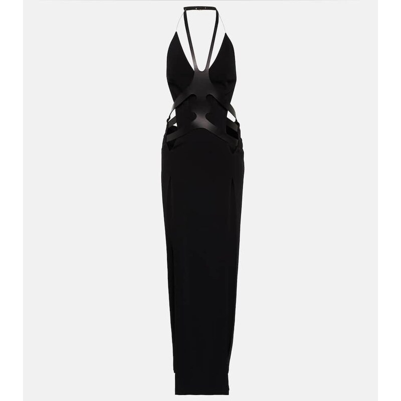 Dion Lee Cutout leather-trimmed halterneck gown