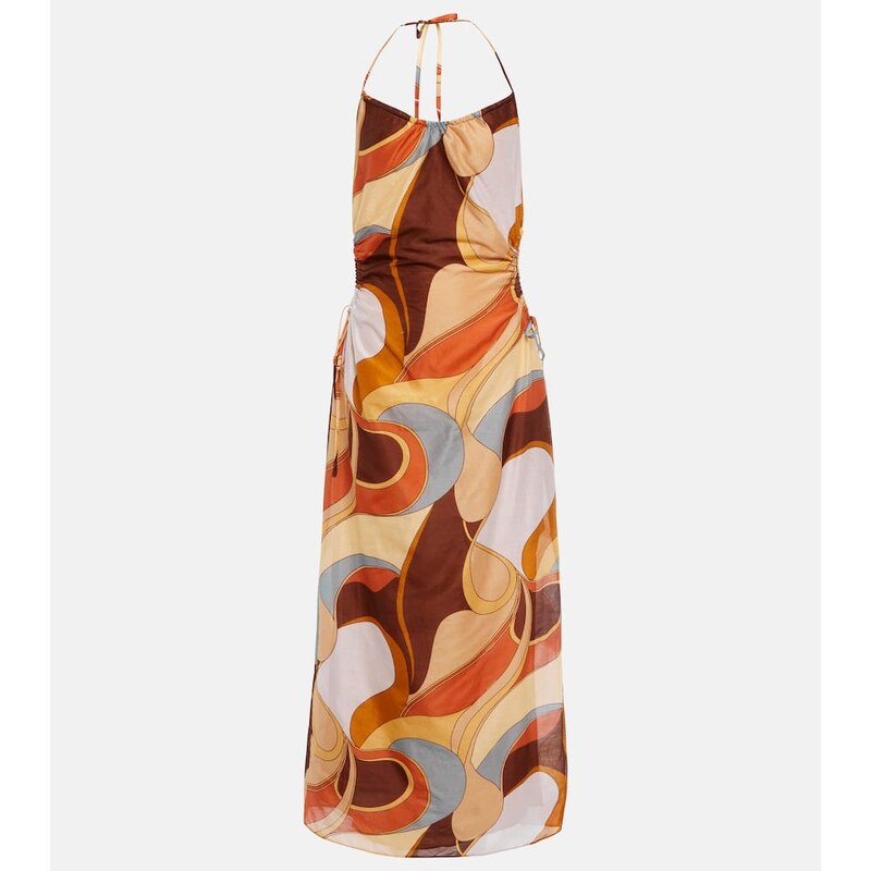 SIR Printed cotton and silk midi dress