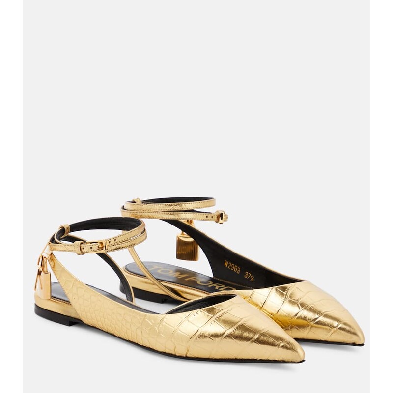 Tom Ford Padlock croc-effect ballet flats