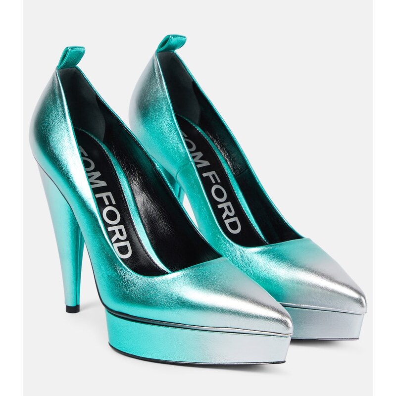 Lodičky Tom Ford z kůže s platformou v barvě Lagoon/Silver