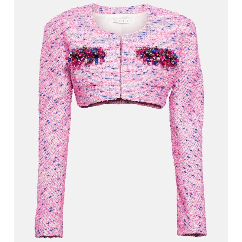Area Embellished bouclÃ cropped jacket