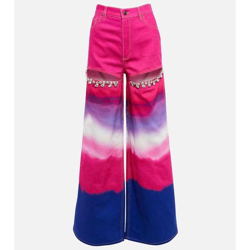 Area Embellished ombrÃ wide-leg denim jeans