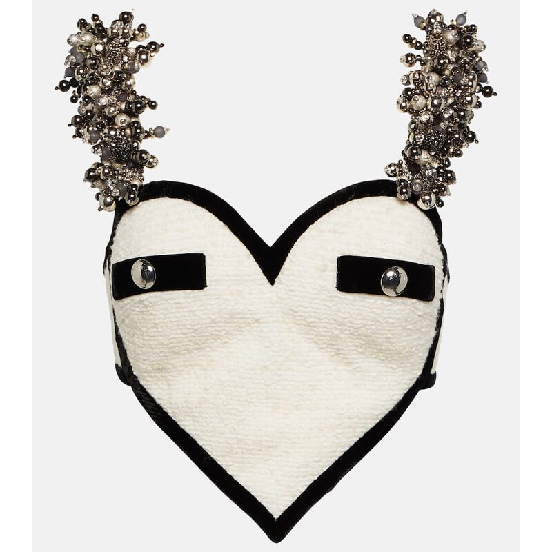 Area Heart embellished bouclÃ crop top