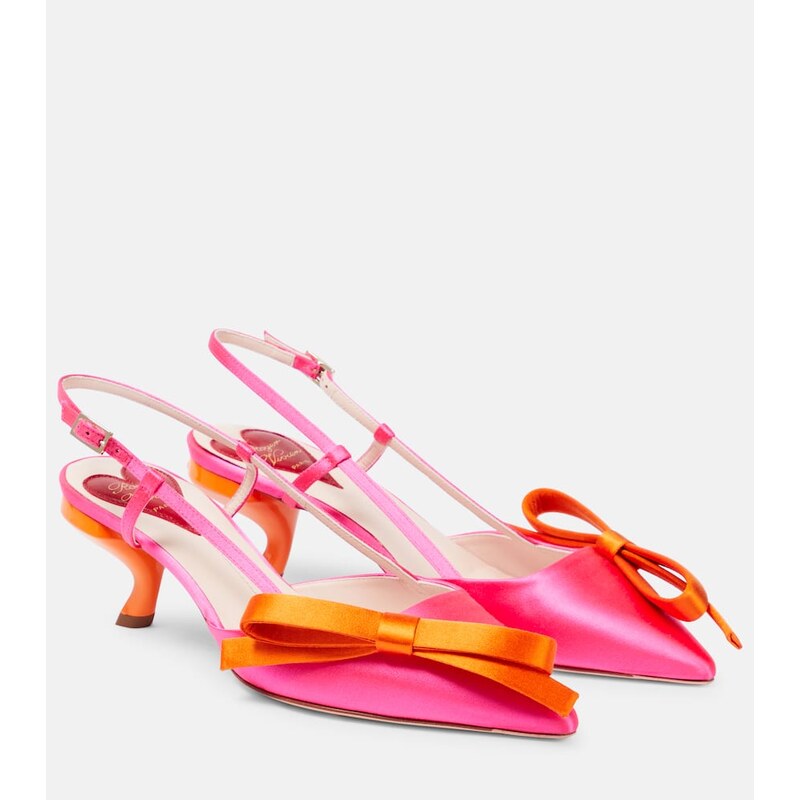 Roger Vivier Virgule bow-embellished satin slingback pumps