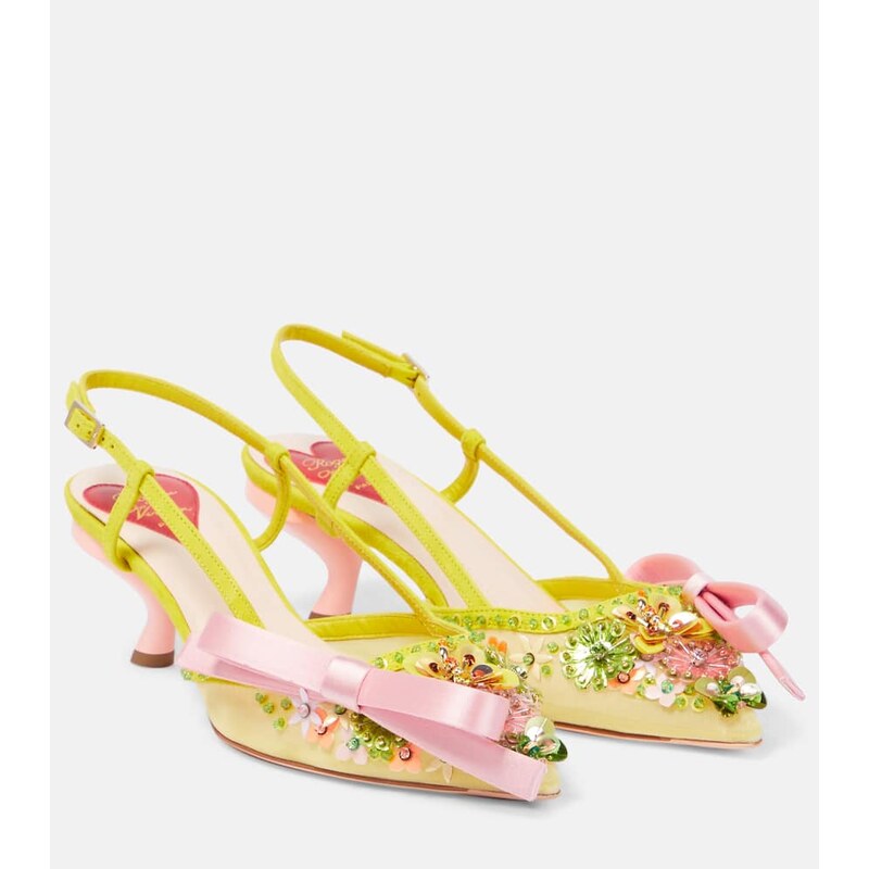 Roger Vivier Virgule embellished satin slingback pumps