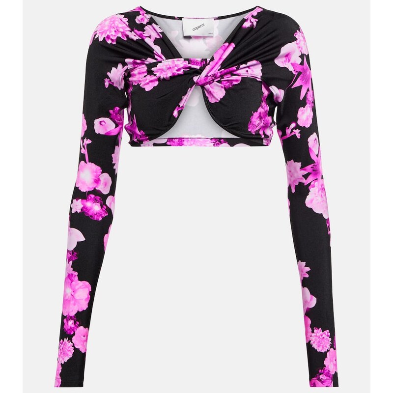 Coperni Floral cropped twisted jersey top