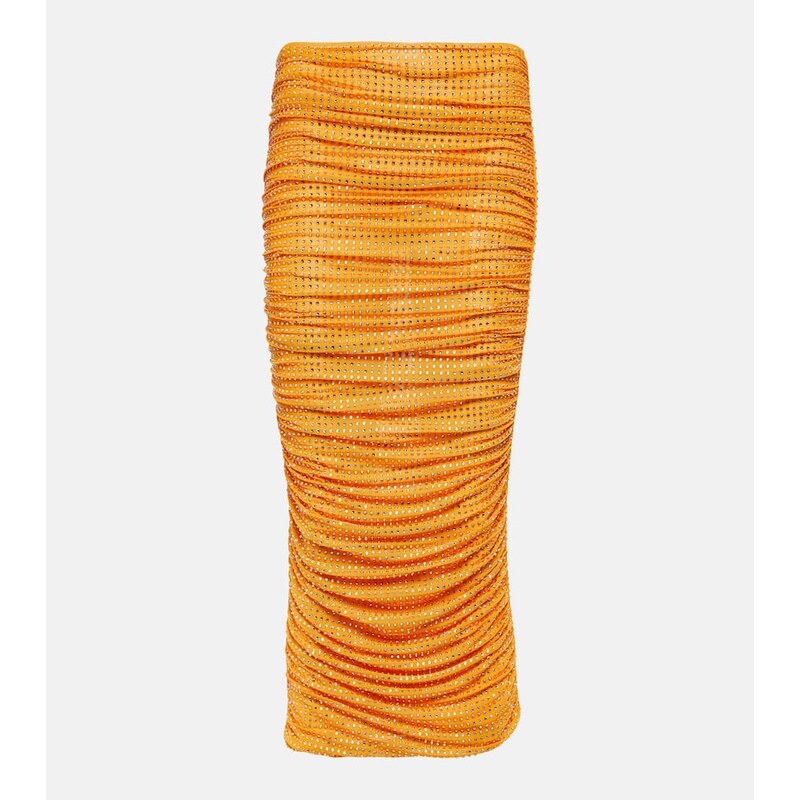 Self-Portrait Embellished ruched midi skirt
