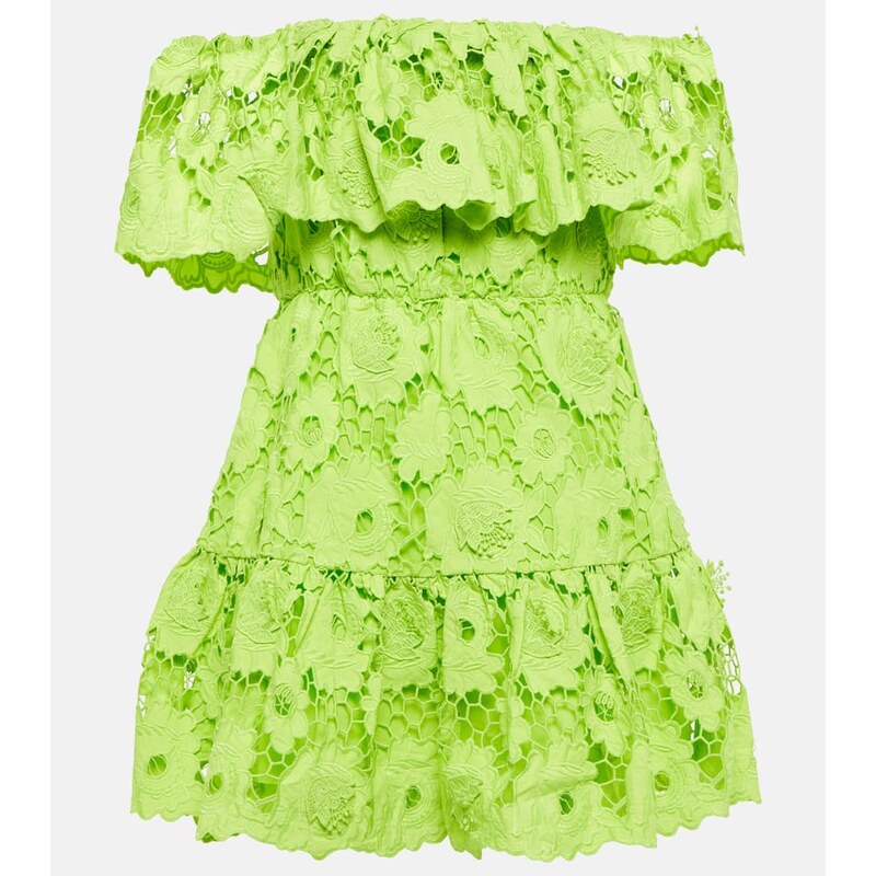 Self-Portrait Off-shoulder cotton lace minidress