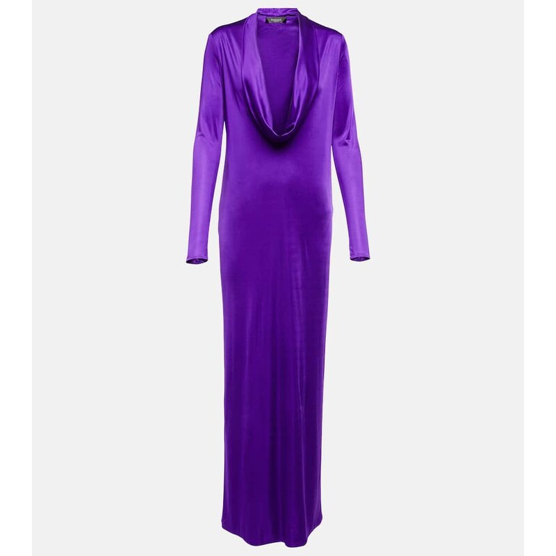 Drapované saténové šaty Versace v barvě Bright Dark Orchid