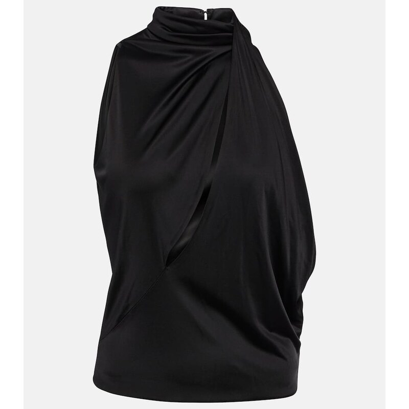 Versace Cutout turtleneck satin top
