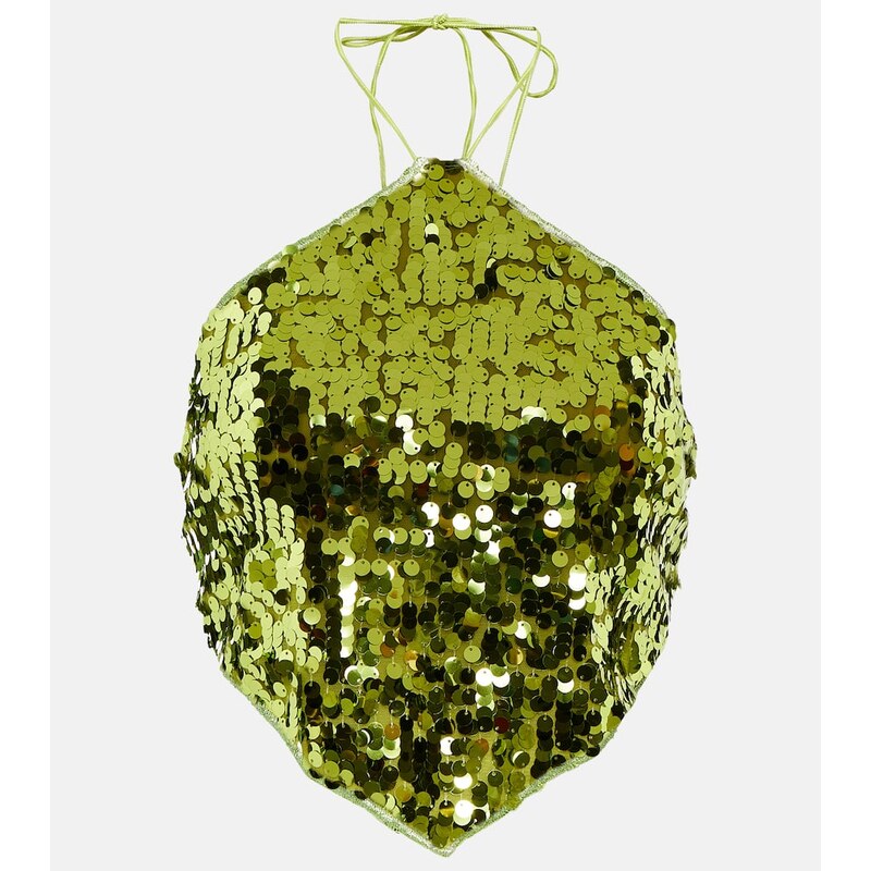 Oséree Sequined halterneck crop top
