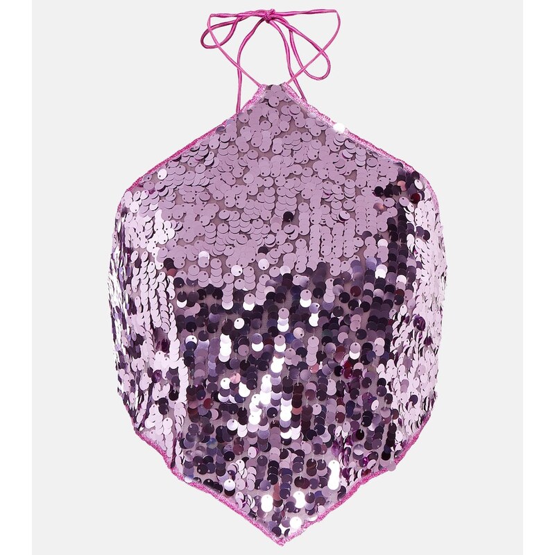 Oséree Sequined halterneck crop top