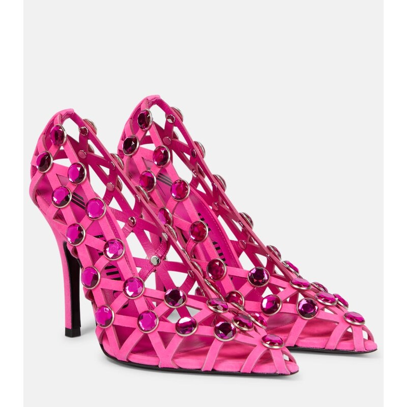 The Attico Grid crystal-embellished suede pumps