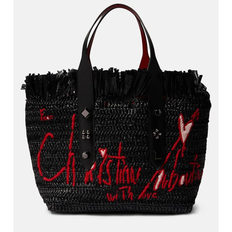 Christian Louboutin Frangibus Medium embroidered raffia tote bag