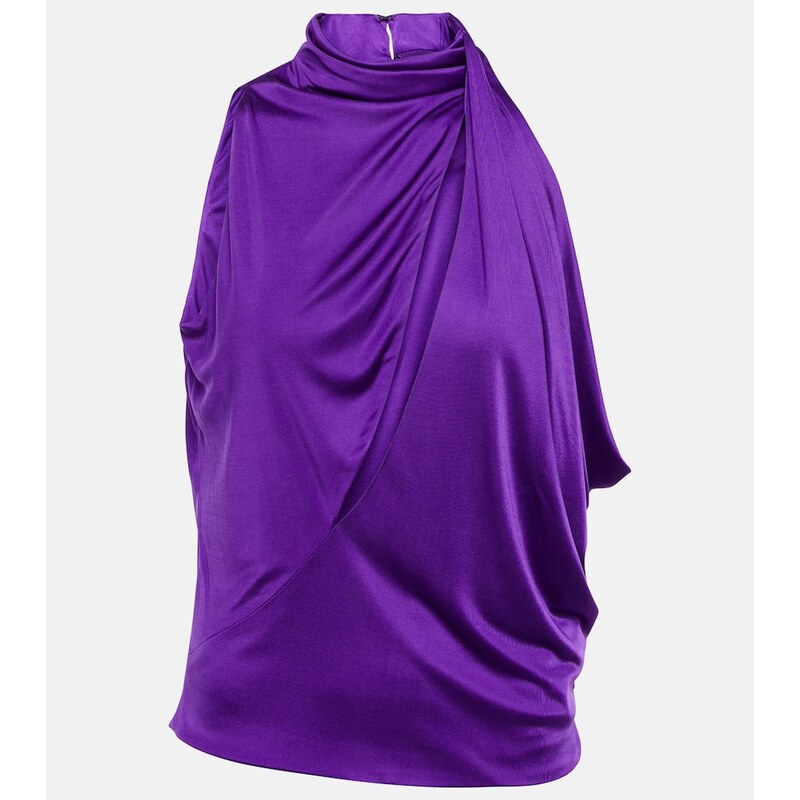 Versace Cutout turtleneck satin top