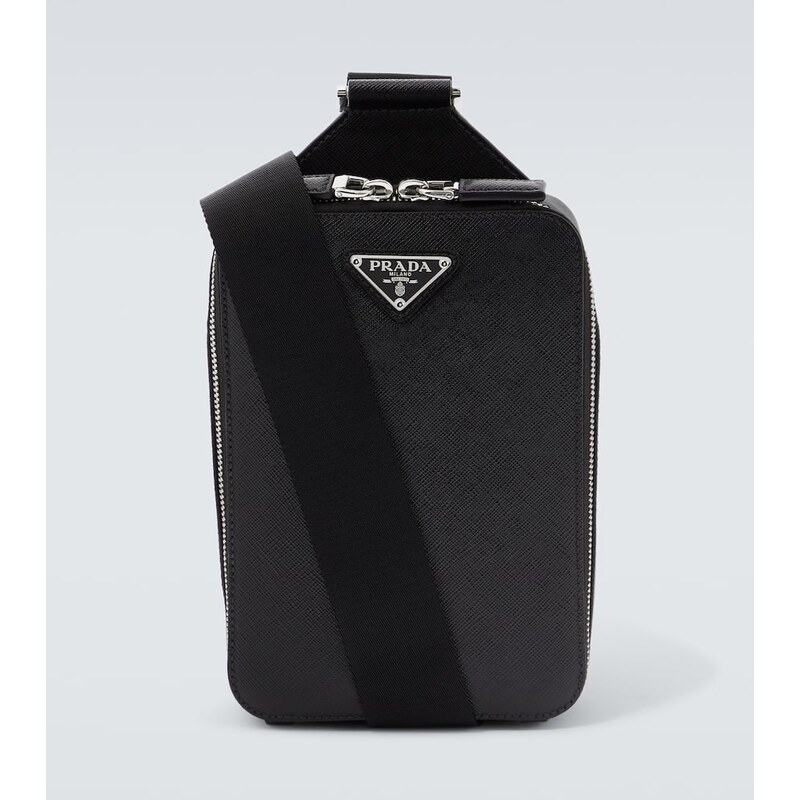 Prada Logo kůžová náramková taška v barvě černé