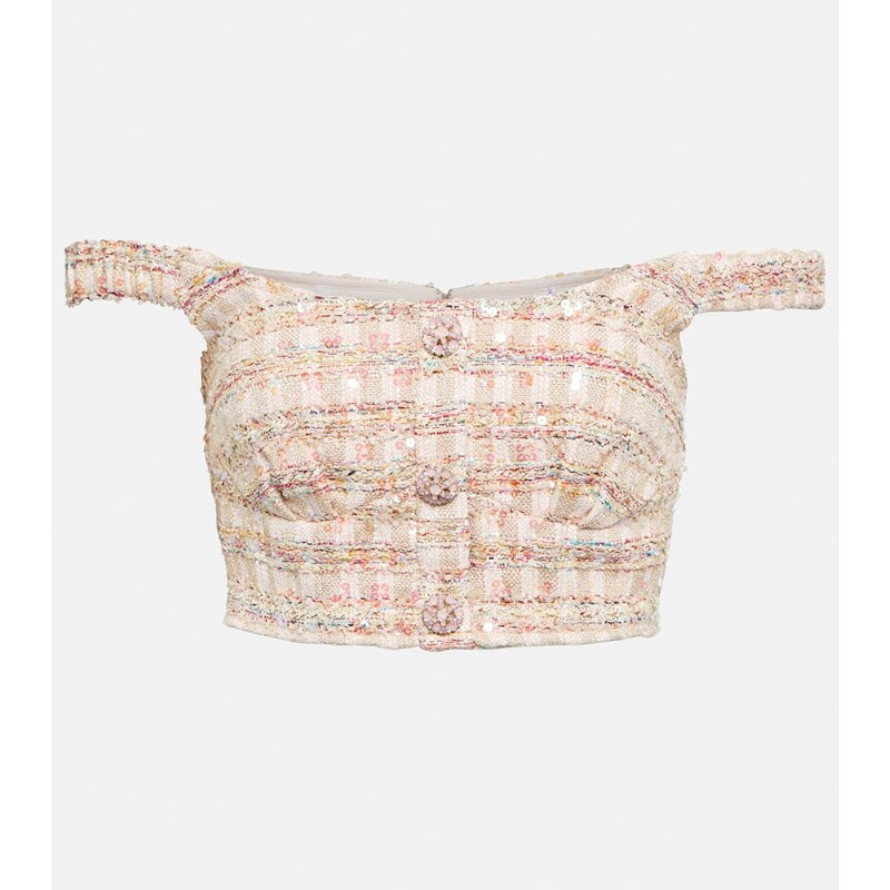 Self-Portrait Sequined bouclÃ crop top