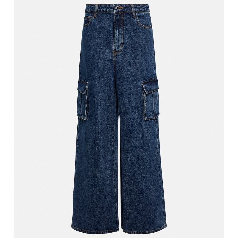 Self-Portrait Mid-rise wide-leg denim cargo pants