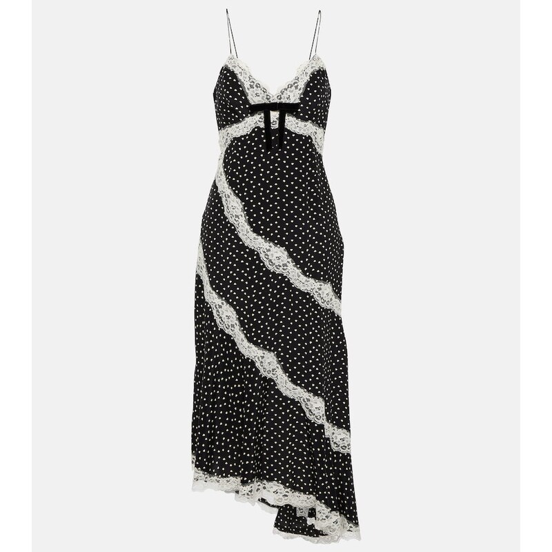 Alessandra Rich Lace-trimmed polka-dot silk midi dress