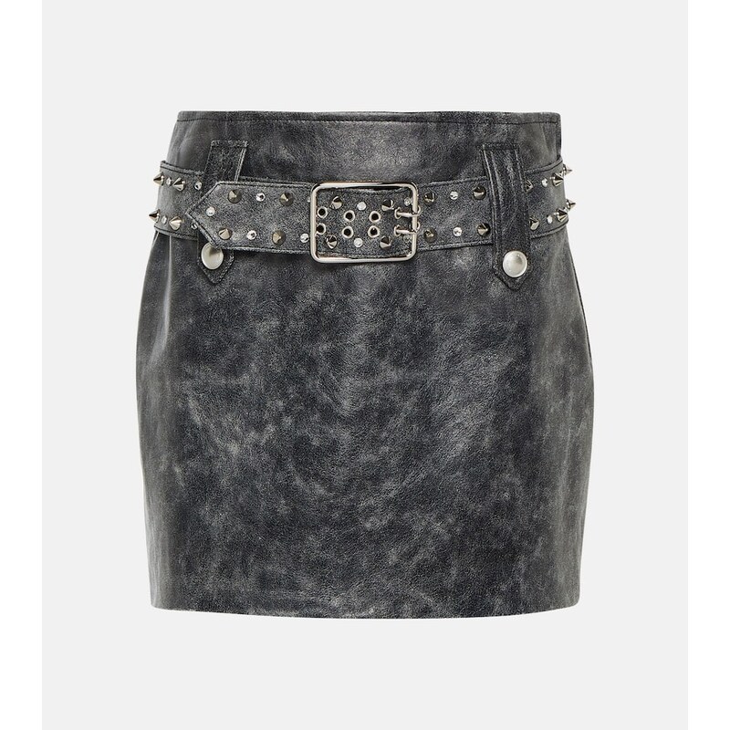 Alessandra Rich Belted embellished leather miniskirt
