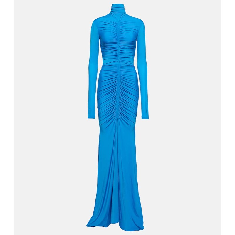 Šaty Alex Perry Garner turtleneck gown v barvě modré a kremové