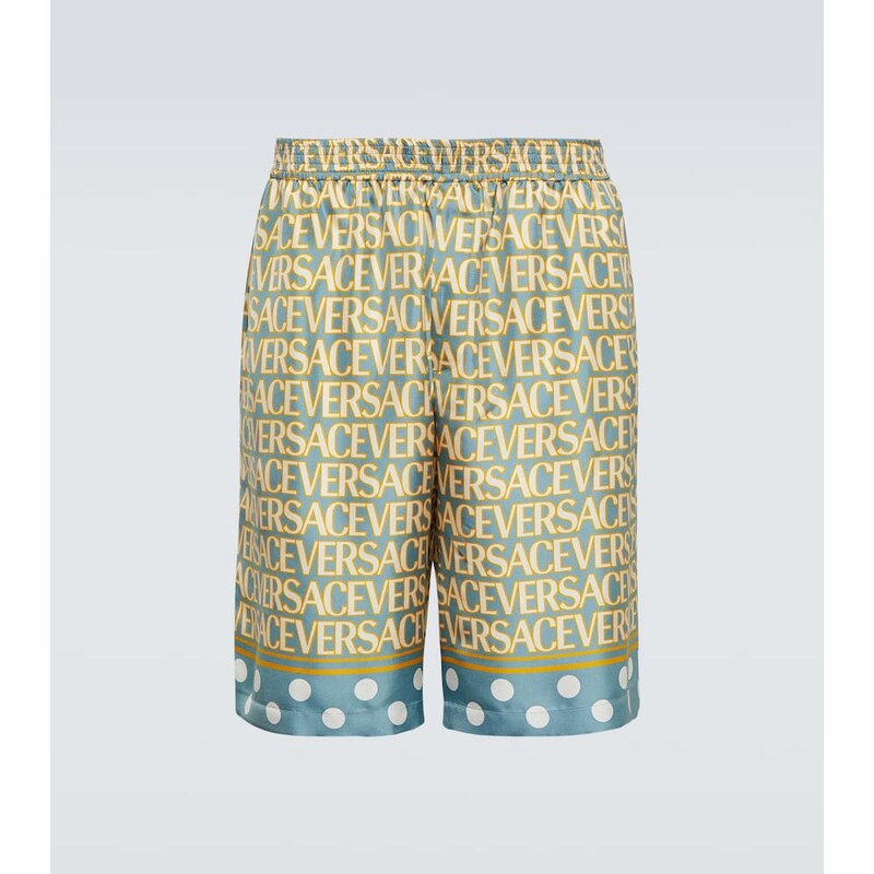 Kraťasy z hedvábí od Versace v barvě Light Blue+Ivory