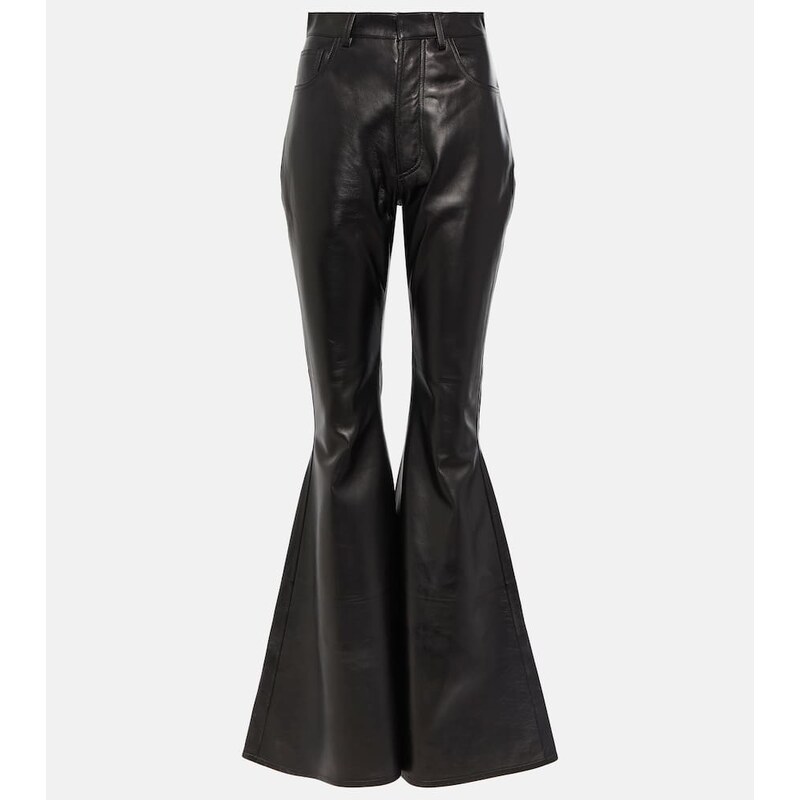 Flared kalhoty z kůže, černá barva, model Alaïa