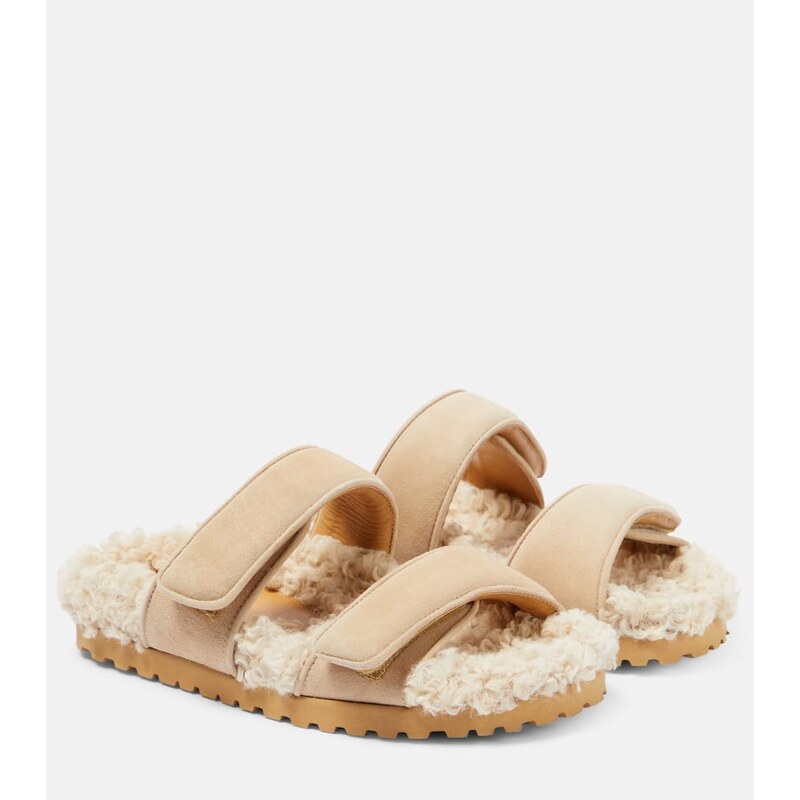 Gia Borghini Alvine suede and shearling slides