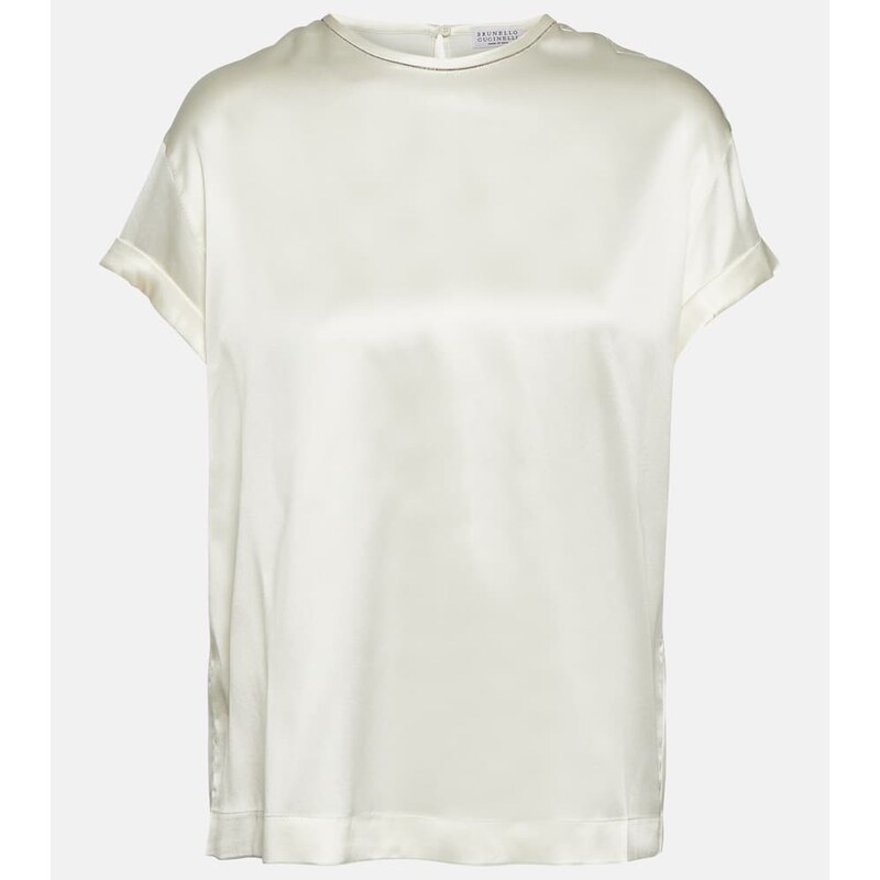 Brunello Cucinelli Silk-blend satin T-shirt