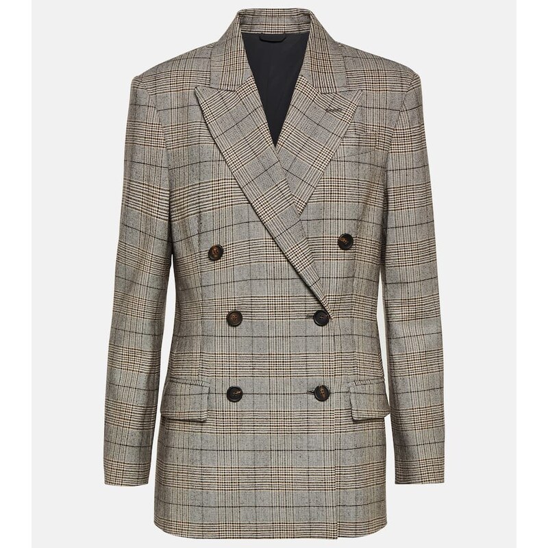 Brunello Cucinelli Checked wool and cotton-blend blazer