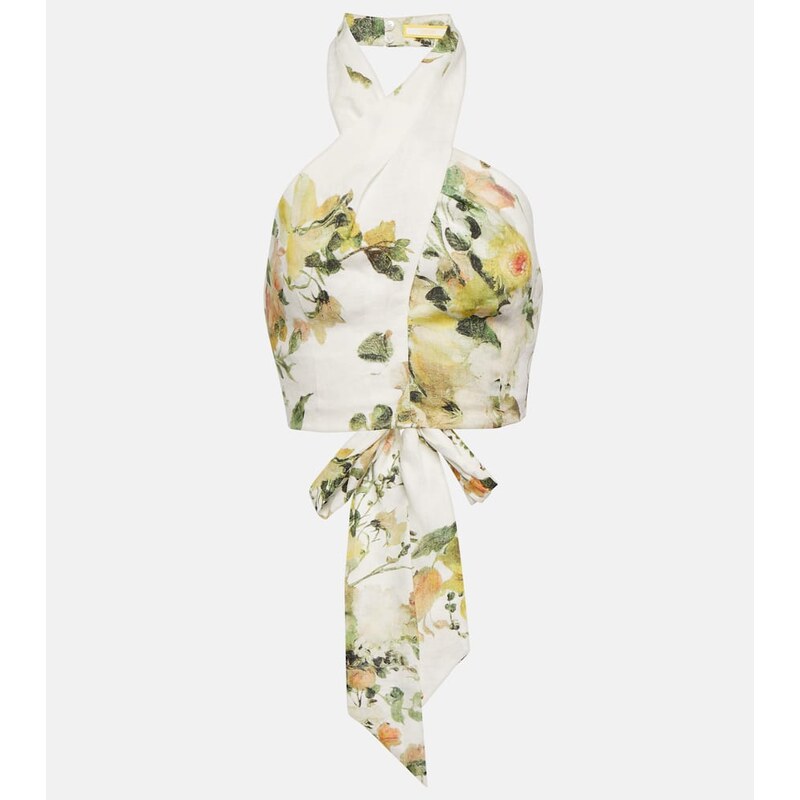 Erdem Floral linen halterneck top