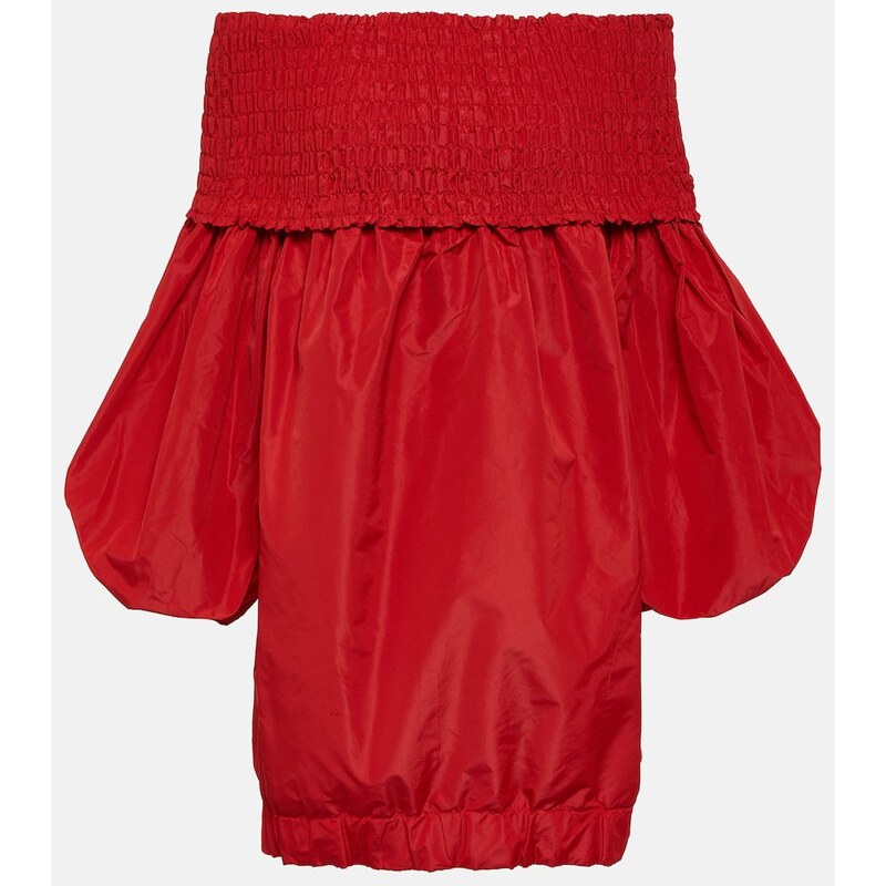 Patou Smocked off-shoulder crÃªpe minidress