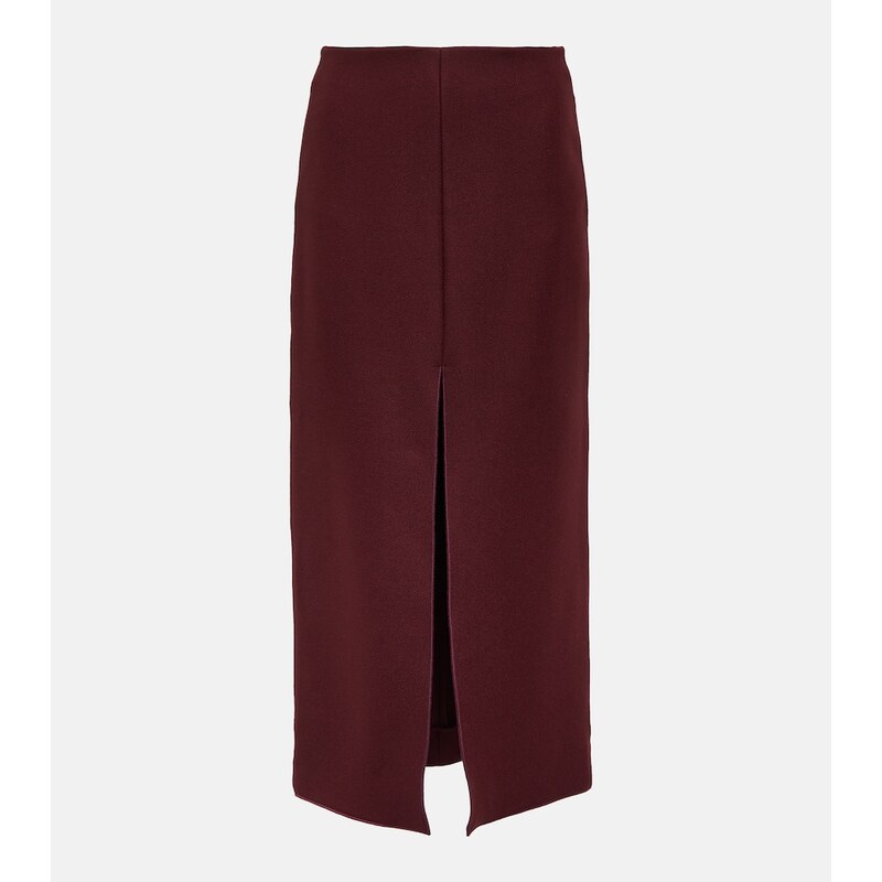 Patou Front-slit wool-blend midi skirt