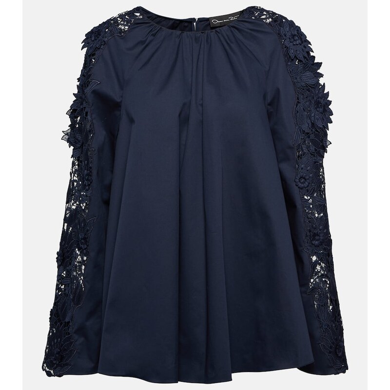 Oscar de la Renta Lace-detail cotton blouse