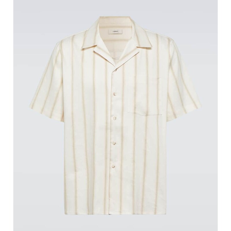 Commas Striped linen-blend bowling shirt