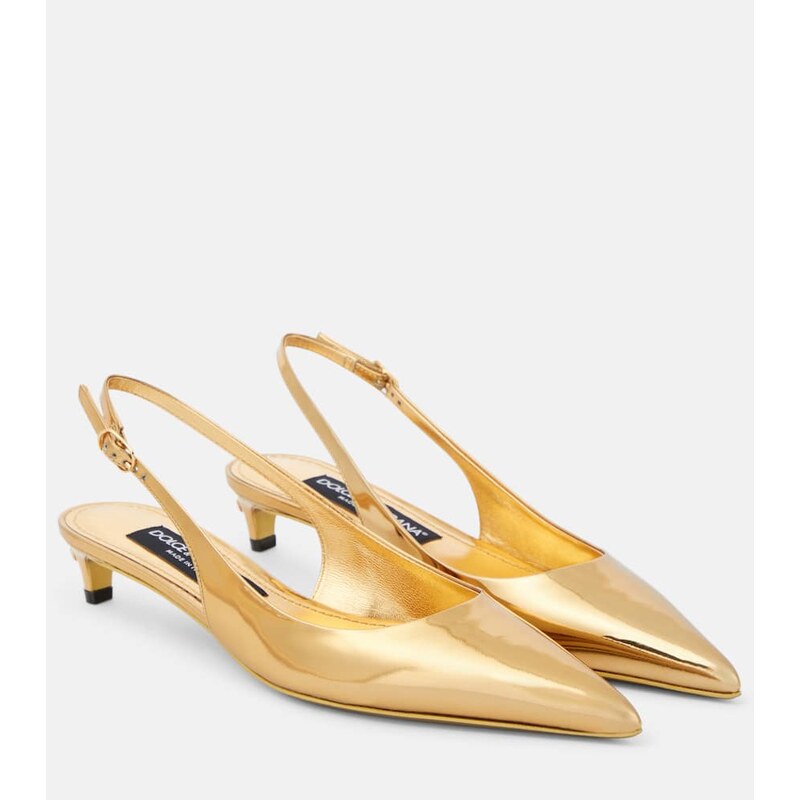 Dolce&Gabbana Metallic patent leather slingback pumps