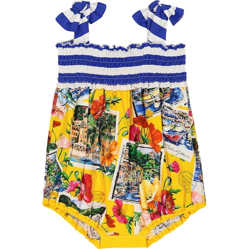 Dolce&Gabbana Kids Baby Portofino printed cotton poplin playsuit