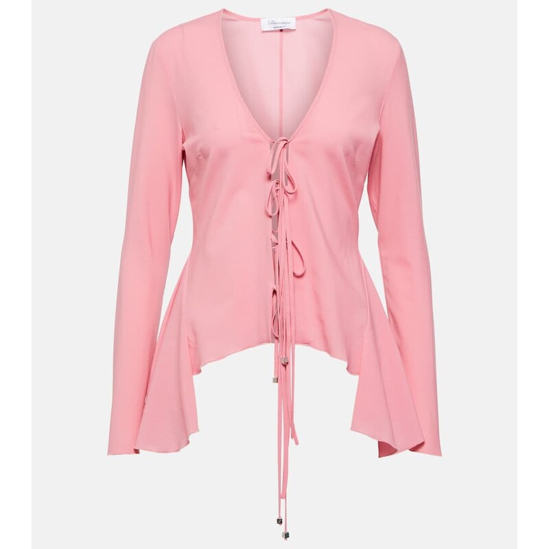 Blumarine Ruffled tie-front wool-blend blouse