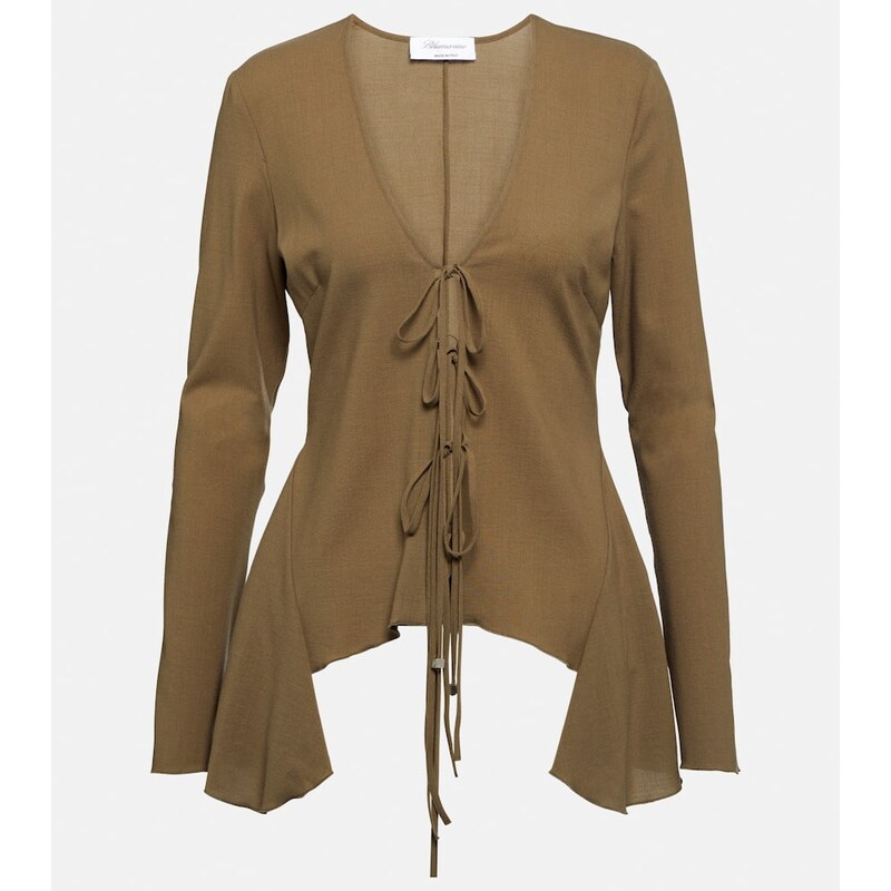 Blumarine Ruffled tie-front wool-blend blouse