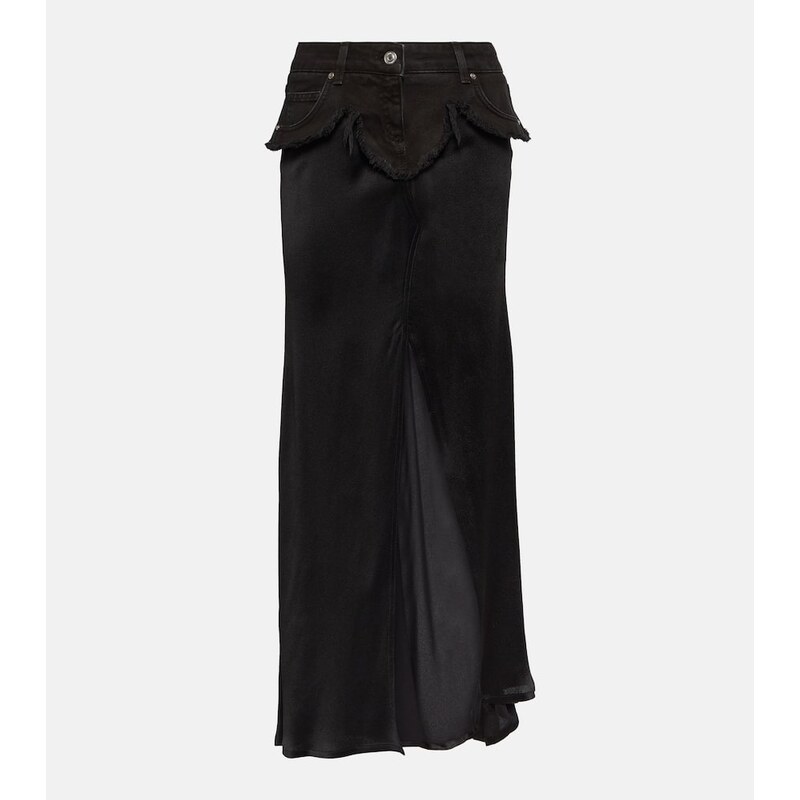 Blumarine Denim-trimmed satin maxi skirt