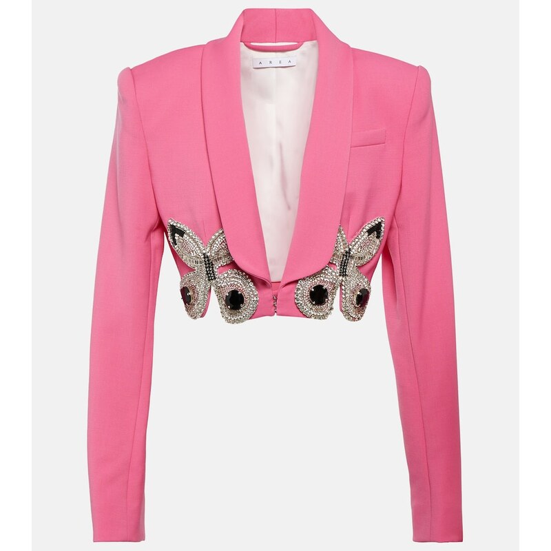 Area Embellished cropped wool blazer