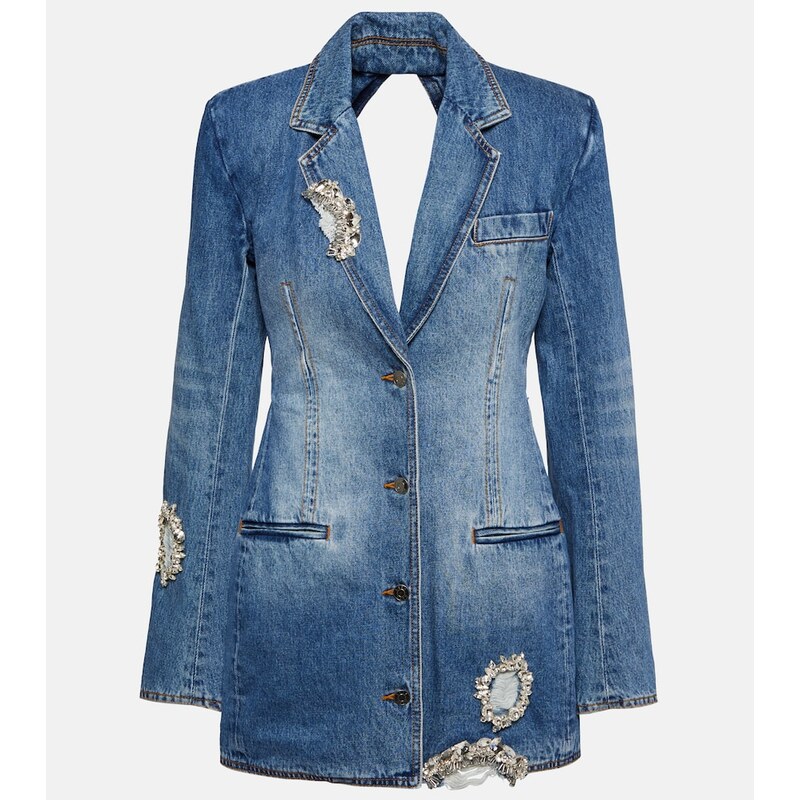 Area Embellished cutout denim blazer