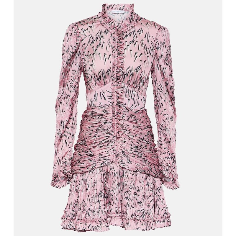 Rabanne Printed ruched minidress v barvě Pink Screw