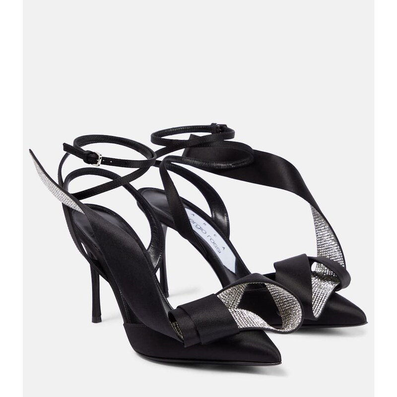 Area X Sergio Rossi embellished satin slingback pumps