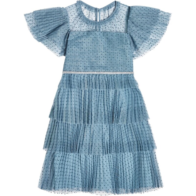 Self-Portrait Kids Blue Dot mesh tiered dress